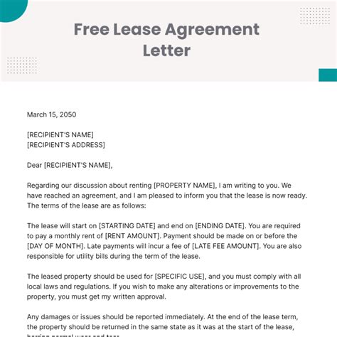 Lease Agreement Letter Template - Edit Online & Download Example ... 
