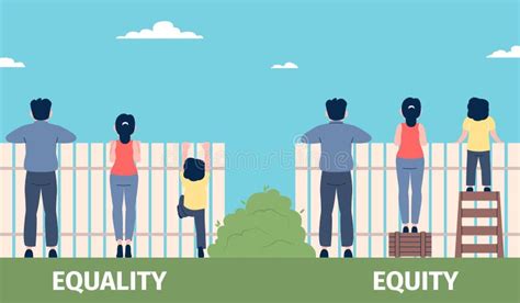 Equality And Equity Concept People Look Over Fence From Different