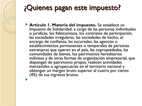 Ley Del Impuesto De Solidaridad Ppt