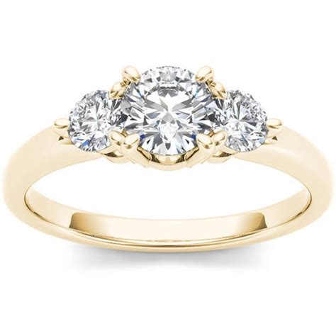 3 4 Carat T W Diamond Three Stone 14kt Yellow Gold Engagement Ring