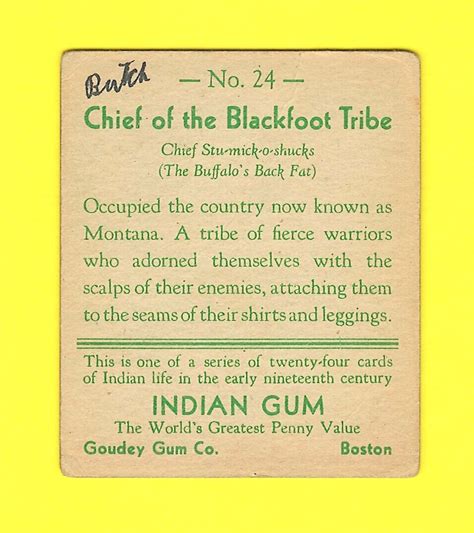 R Goudey Indian Gum Card Blackfoot Tribe Series