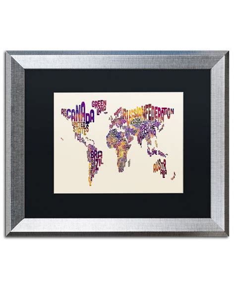 Trademark Global Michael Tompsett Text Map Of The World Matted Framed