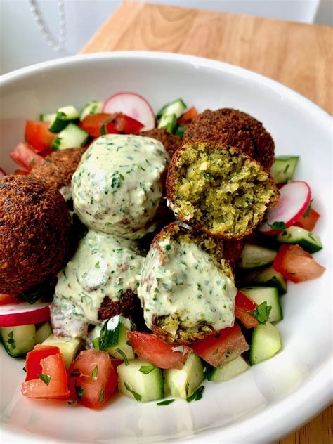 Falafel With Tahini Herb Sauce Dining By Kelly