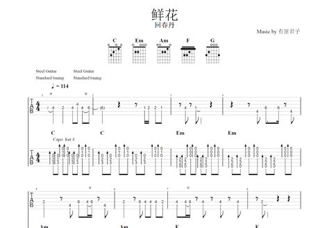 鲜花吉他谱回春丹c调双吉他独奏 吉他世界