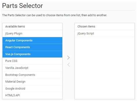 Parts Selector Is A Simple Animated Dual List Box Plugin For Jquery