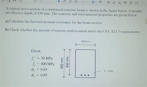 Solved A Typical Cross Section Of A Reinforced Concrete Beam Chegg