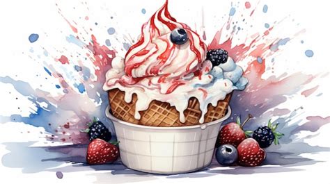 Premium Photo Watercolor Ice Cream Day Usa July Generative Ai