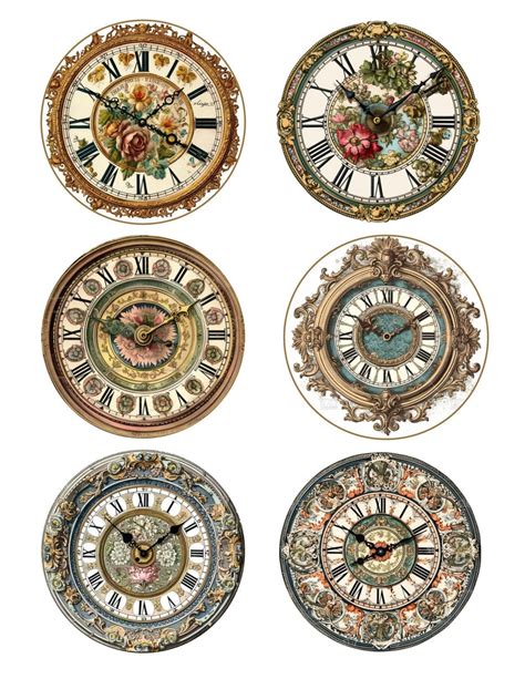 30 Vintage Clock Faces 335 Inch Circles Digital Collage Clock Face