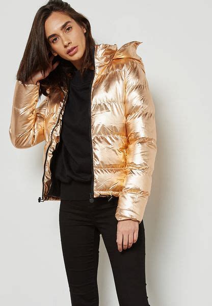 Buy Ginger Rose Gold Metallic Padded Hooded Jacket For Women In Dubai Abu Dhabi Jackets For