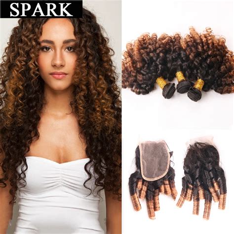 7a Peruvian Virgin Hair Spiral Curly With Closure Ombre 234 Bundles