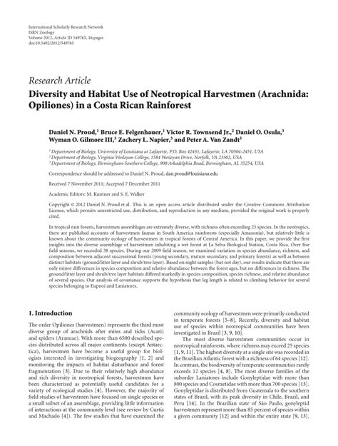 (PDF) Diversity and Habitat Use of Neotropical Harvestmen (Arachnida: Opiliones) in a Costa ...