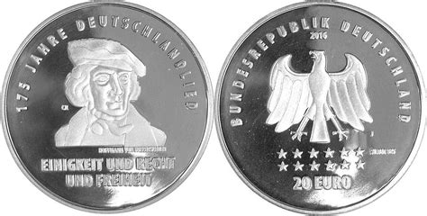 Deutschland BRD Germany 20 Euro 2016 J 175 Jahre Deutschlandlied PP