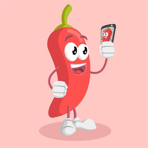 Premium Vector Chili Logo Mascot With Selfie Pose