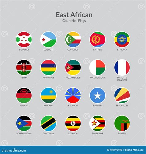 East African Countries Flag Icons Collection Stock Vector