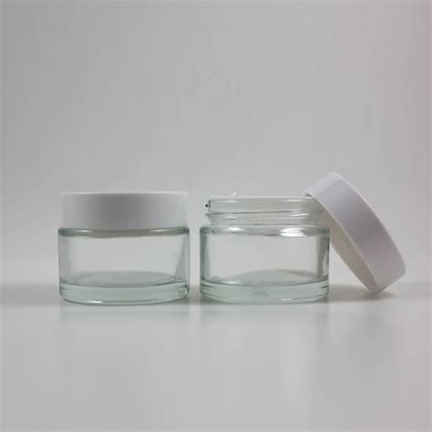 30pcs Wholesale 50g Clear Glass Cream Jar With White Plastic Lid 50g