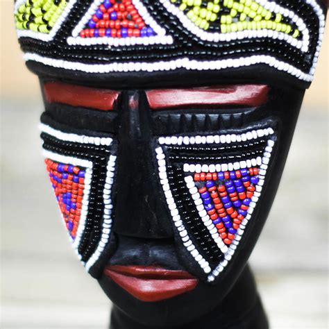 African Wood Mask With Recycled Plastic Beads From Ghana Sly Face Novica