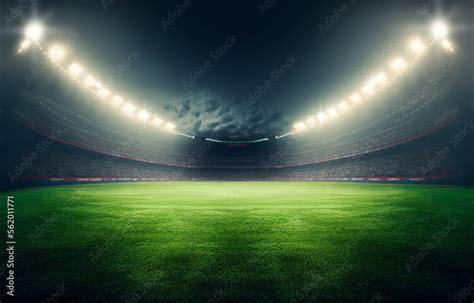 Large football stadium with lights at night. Stock Illustration | Adobe ...