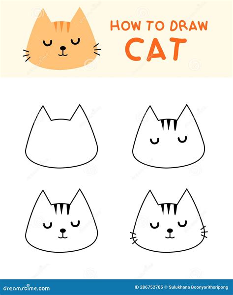 How To Draw Cute Cat Step by Step for Education, Kid Stock Vector ...