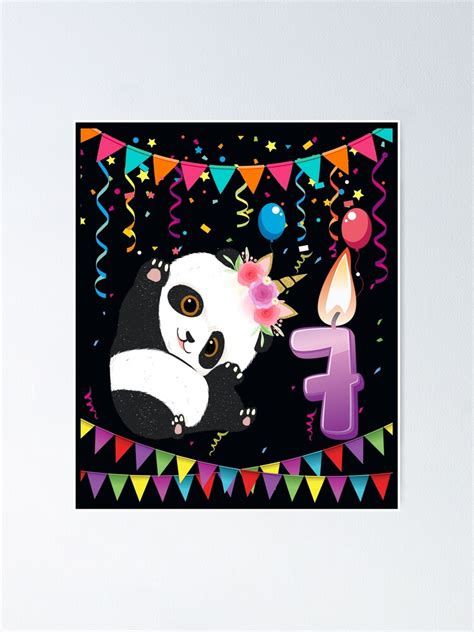 Póster Niños 7 años de edad 7mo cumpleaños Panda Unicornio Regalos