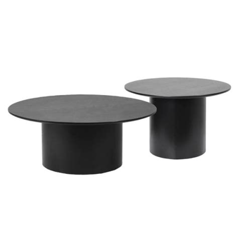 Set Of Two Black Coffee Tables 90 And 60 Cm Round Coffee Tables