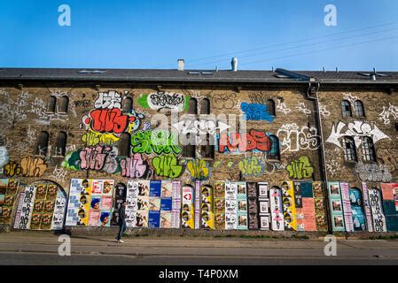 Graffiti covered walls of Freetown Christiania, Copenhagen, Denmark ...