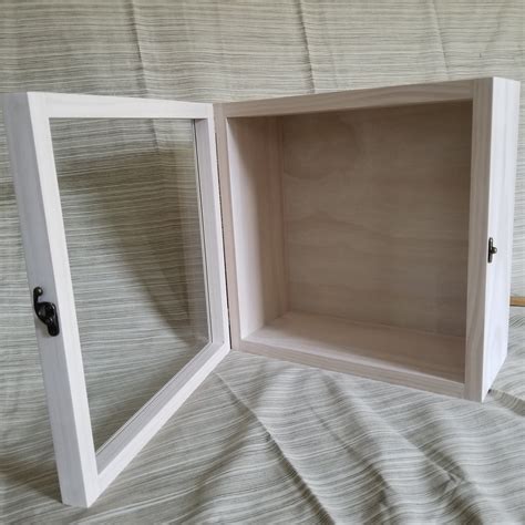 12 X 12 X 5 Wooden Shadow Box Display Case Hinged Glass Top Etsy