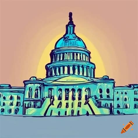 Clipart Style Of Us Capitol Building With Turn Around Logo