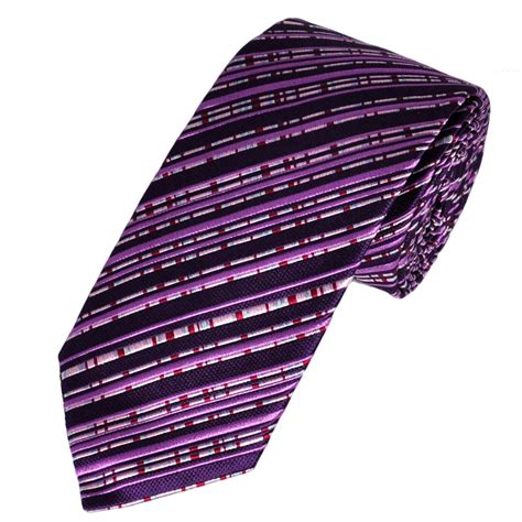 Deep Purple Pink And Red Patterned Striped Silk Designer Tie By Profuomo