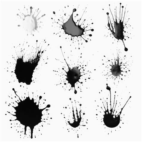 Premium Photo Set Of Drops Of Black Paint Isolated On White