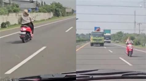 Viral Emak Emak Naik Motor Masuk Tol Tangerang Merak