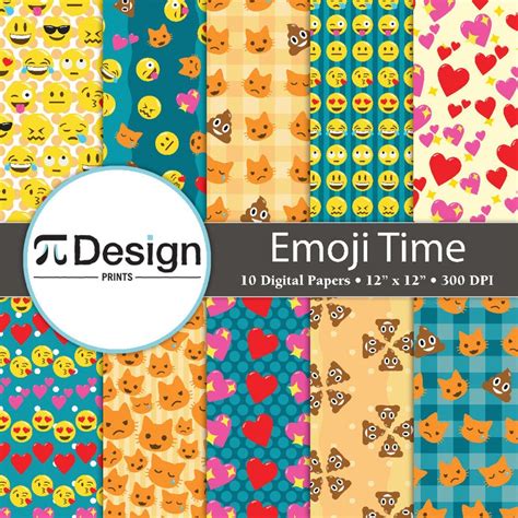 Emoji 12x12 Digital Paper 10 Pack Emoji Clipart Etsy