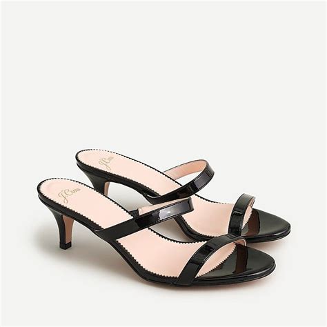 J Crew Two Strap Kitten Heel Sandals In Patent Leather In