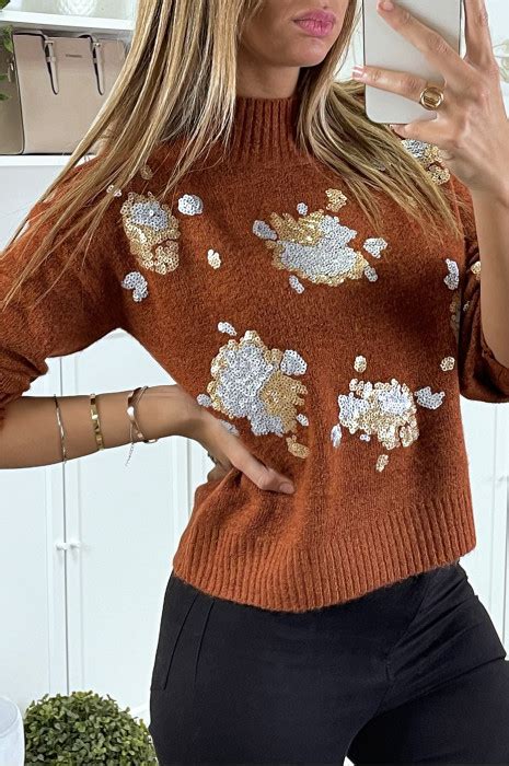 Pull Doux Cognac Sequins