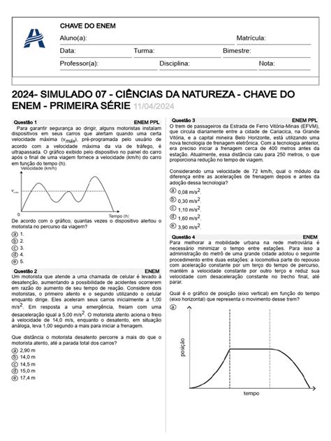 Simulado Ciencias Da Natureza - 2024 - Simulado 07 - Ciências Da Natureza - Chave Do Enem - Primeira ...