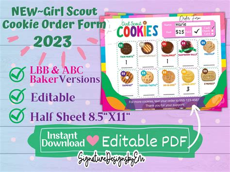 2023 Girl Scout Cookie Order Form LBB And ABC Form For Etsy