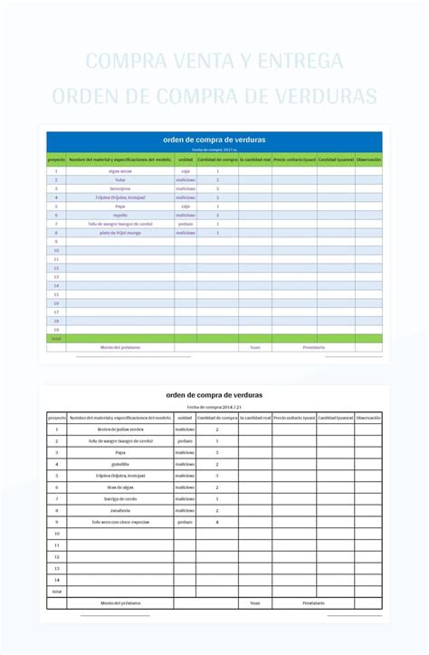 Plantilla De Formato Excel Compra Venta Y Entrega Orden De Compra De