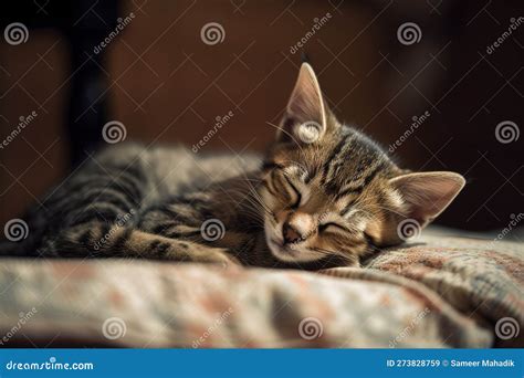 A Cute and Cuddly Kitten Sleeping in a Cozy Bed Generative AI Stock Illustration - Illustration ...