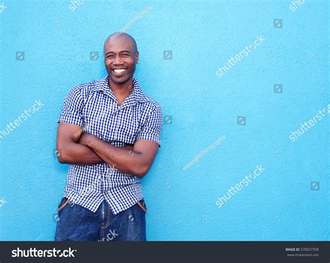 Portrait Handsome Black Man Smiling Arms Stock Photo 370027358