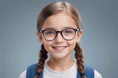 Premium Photo Cute Caucasian Girl With Eyeglasses Smiling At Camera