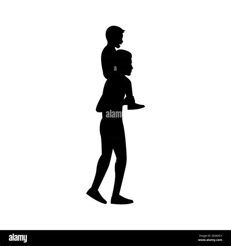 Black Silhouette Design With Isolated White Background Of Son Sit On Father S Shoulder Vector