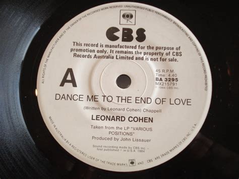 Leonard Cohen Dance Me To The End Of Love 1984 Vinyl Discogs