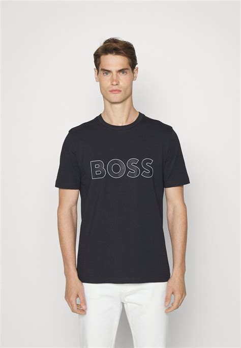 Boss Tee Print T Shirt Dark Blue Zalando De