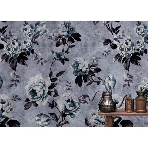 Fototapete Vlies Vintage Rosen Blau Grau Premium