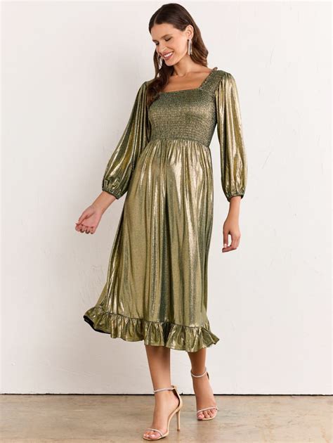 Foil Ribbed Knit Smocked Midi Dress Sugarlips New York And Company