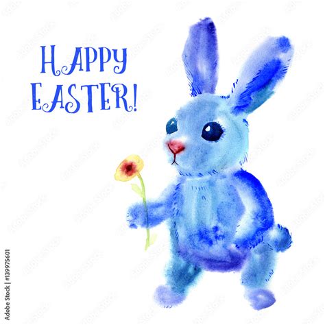 Blue Easter Bunny Watercolor Greeting Card Print On T Shirt Bag Bag