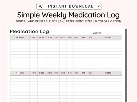 Medication Tracker Printable, Weekly Medication Log, Medicine Tracker ...