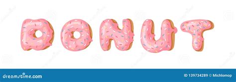 Cartoon Vector Illustration With Word Donut Hand Drawn Drawing Sweet