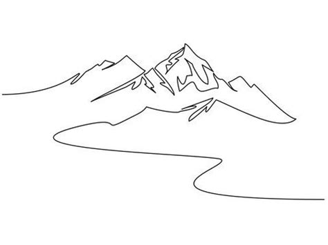 A Line Drawing Of Mountains On A White Background With One Mountain In