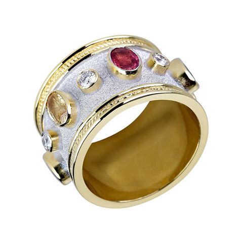 Georgios Collections 18 Karat Yellow Gold Diamond And Multi Sapphire Wide Ring For Sale At 1stdibs