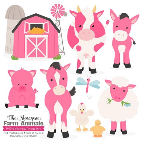 Premium Hot Pink Farm Animals Clip Art And Vectors Pink Farm Animals